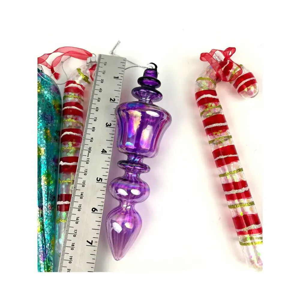 Lot‎ of 5 Holiday Ornaments Christmas Candy Cane Glass Bundle Speckled